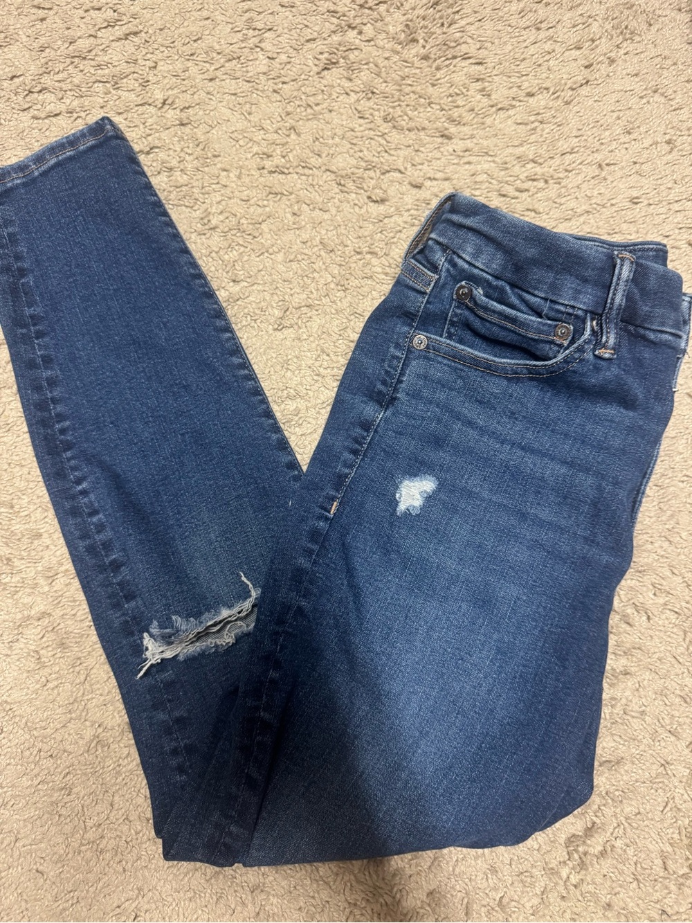 American Eagle Outfitters Dark Blue Skinny Jeans with Distressed Knee